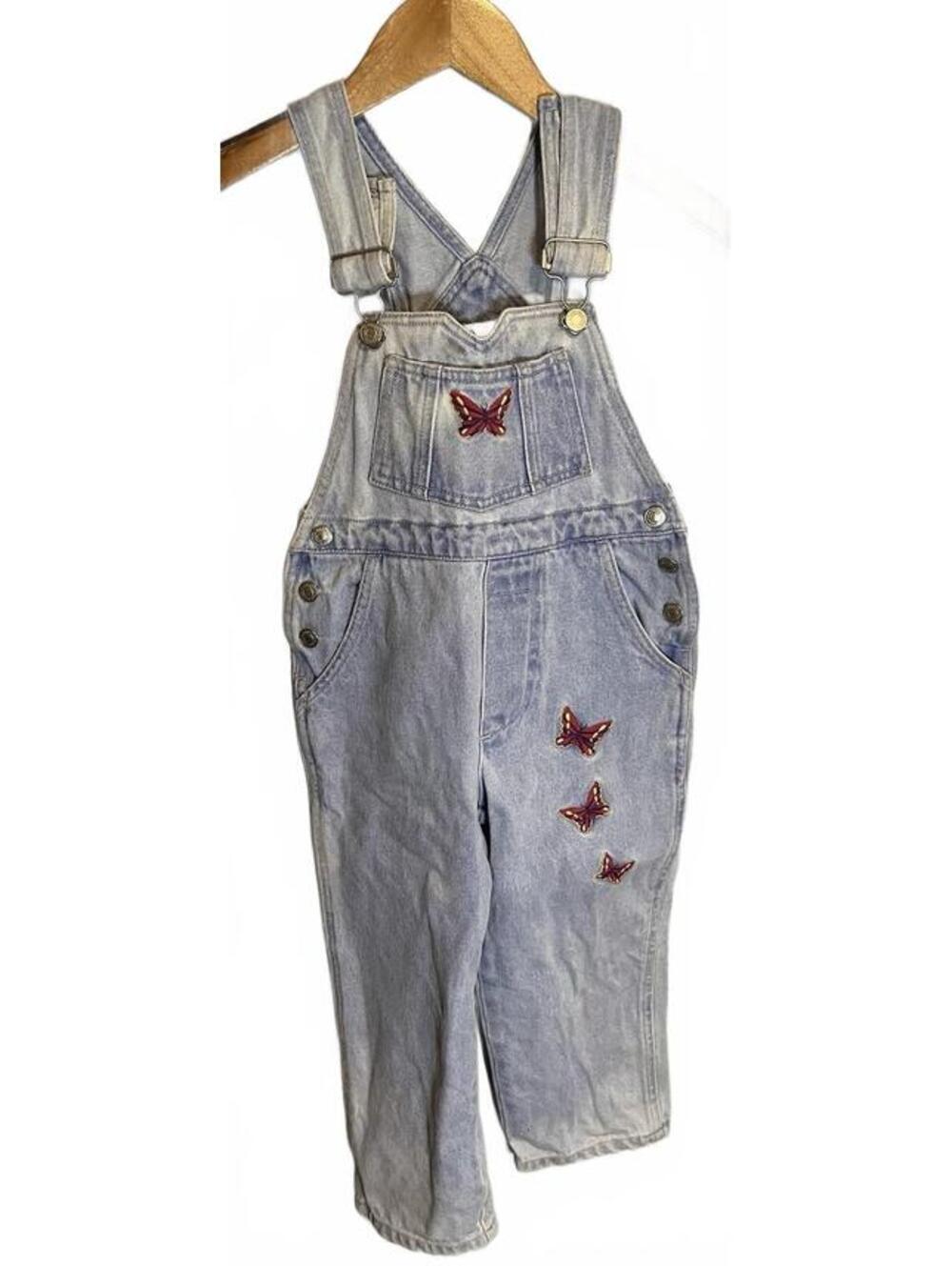 Vintage Jordache Girls Overall Butterfly Denim Light Wash 90s Cotton Large Tall